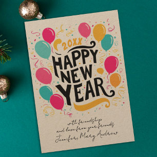 Cartes Pour Fêtes Annuelles Nouvelle Année Colorée Ballons Typographie Amusant