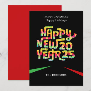 Cartes Pour Fêtes Annuelles Nouvelle Année Drôle Coloré Moderne Texte Personna