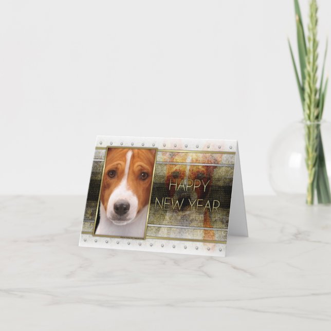 Cartes Pour Fêtes Annuelles Nouvelle année - élégance d'or - Basenji (Devant)