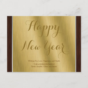 Cartes Pour Fêtes Annuelles Nouvelle Année Élégante Personnalisée Or et Bois F