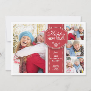 Cartes Pour Fêtes Annuelles Nouvelle année élégante Photocard rouge et du