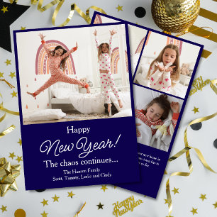 Cartes Pour Fêtes Annuelles Nouvelle Année Le Chaos Continue 5 Photo Bleu Fonc