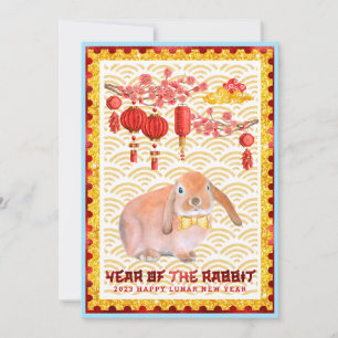 Cartes Pour Fêtes Annuelles Nouvelle Année Lunaire du Lapin Bleu Rouge Joyeuse