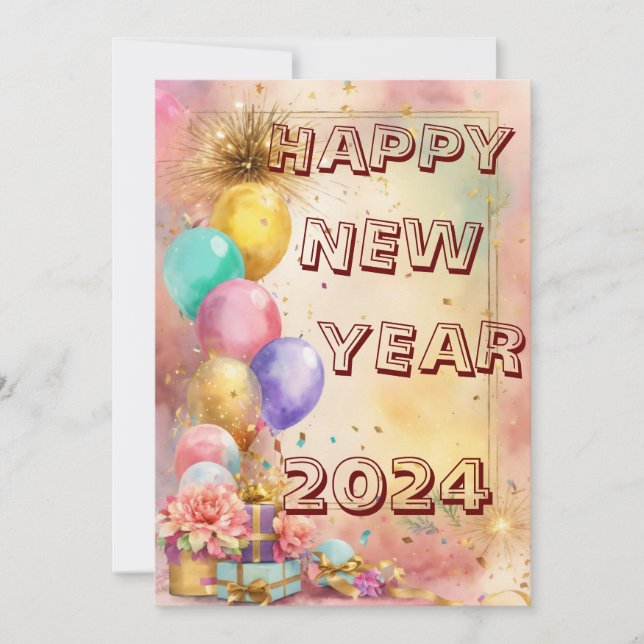 Cartes Pour Fêtes Annuelles Nouvelle Année Magique avec Ballons et Pétards  ca (Devant)