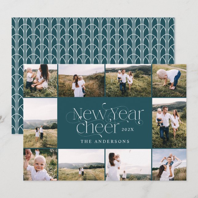 Cartes Pour Fêtes Annuelles Nouvelle année multi Photo élégant Art Déco modern (Devant / Derrière)