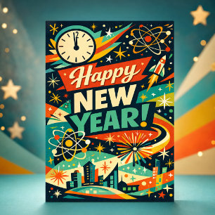 Cartes Pour Fêtes Annuelles Nouvelle année rétro atomique de l'ère spatiale