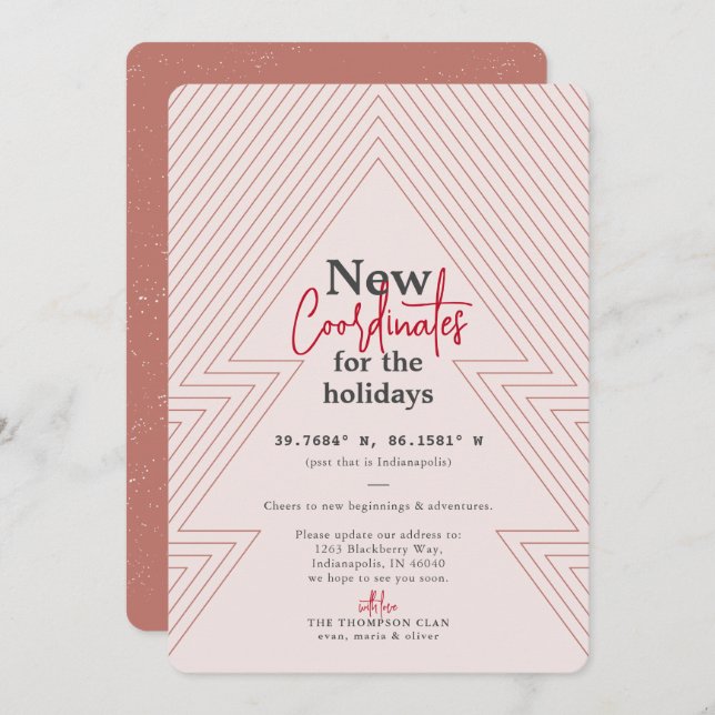Cartes Pour Fêtes Annuelles Nouvelle Coordonnées Blush Holiday Moving Faire-pa (Devant / Derrière)