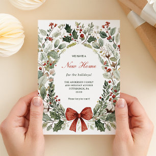 Cartes Pour Fêtes Annuelles Nouvelle Maison à Noël   Couronne et noeud en aqua