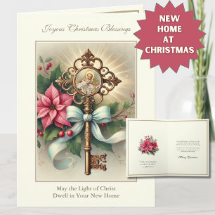 Cartes Pour Fêtes Annuelles Nouvelle maison à Noël Floral Religieux
