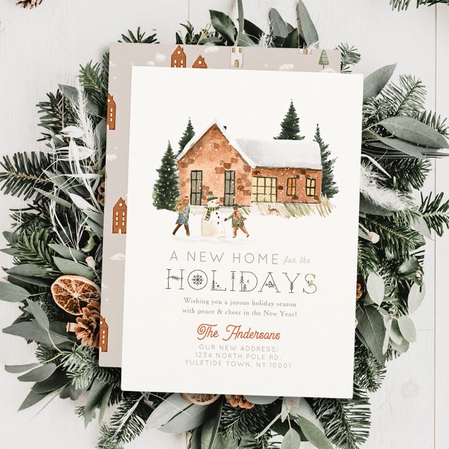 Cartes Pour Fêtes Annuelles Nouvelle maison Brick House Snowman Winterscape No (Créateur téléchargé)