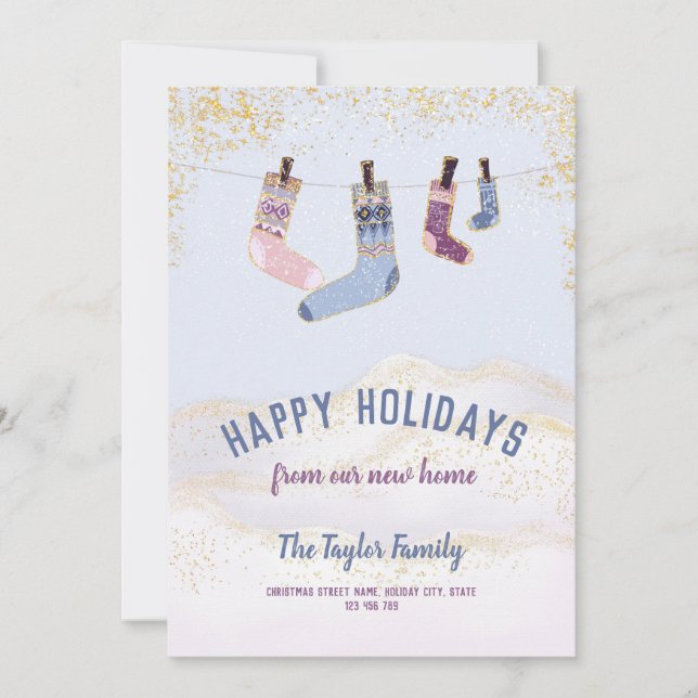 Cartes Pour Fêtes Annuelles Nouvelle maison Joyeuses vacances Chaussettes de N (Devant)