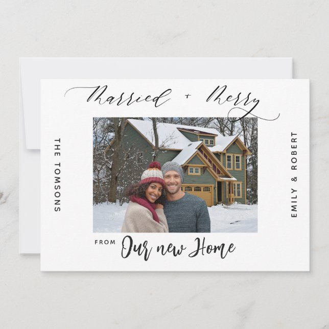 Cartes Pour Fêtes Annuelles Nouvelle Maison Joyeux Mariés Annonce de Déménagem (Devant)