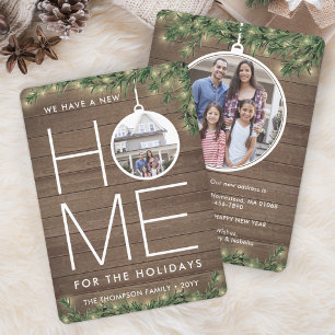 Cartes Pour Fêtes Annuelles Nouvelle maison Ornement de Noël Bois et lumières 
