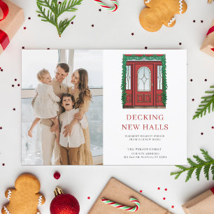 Cartes Pour Fêtes Annuelles Nouvelle maison Porte rouge de Noël Moving Photo