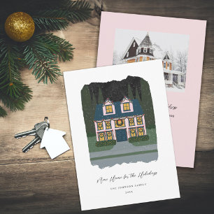 Cartes Pour Fêtes Annuelles Nouvelle maison pour les fêtes illustrée