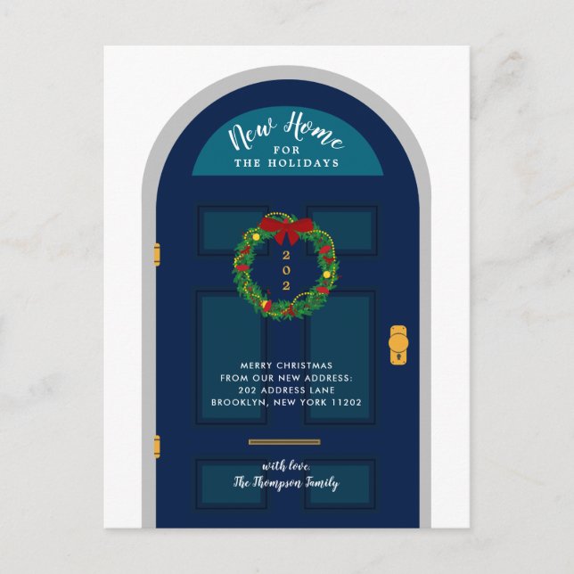 Cartes Pour Fêtes Annuelles Nouvelle maison pour les fêtes Porte bleue de Noël (Devant)