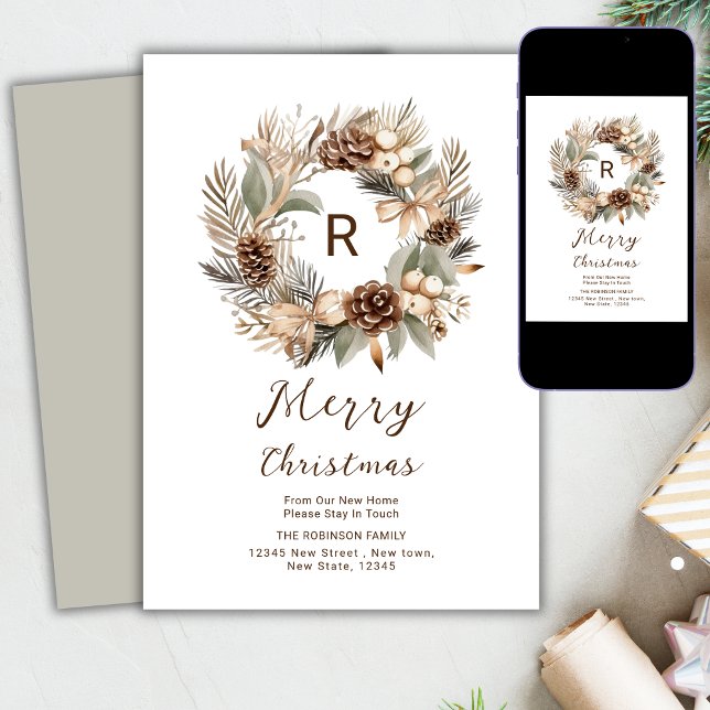 Cartes Pour Fêtes Annuelles Nouvelle Maison Pour Les Vacances Pinecone Winter  (Créateur téléchargé)