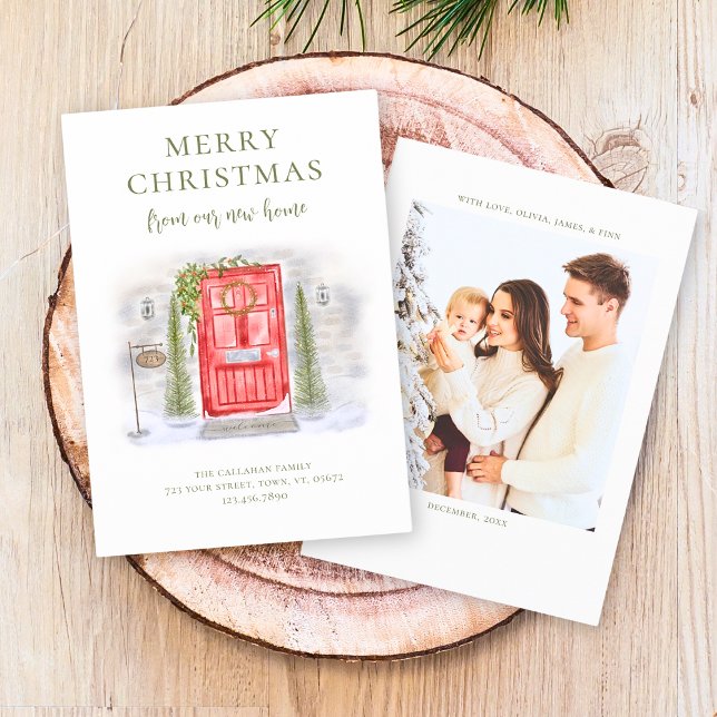 Cartes Pour Fêtes Annuelles Nouvelle Maison Pour les Vacances Porte Aquarelle  (Créateur téléchargé)