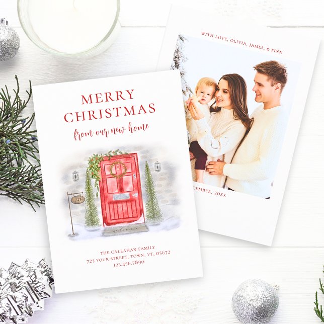 Cartes Pour Fêtes Annuelles Nouvelle maison pour les vacances Porte d'aquarell (Créateur téléchargé)