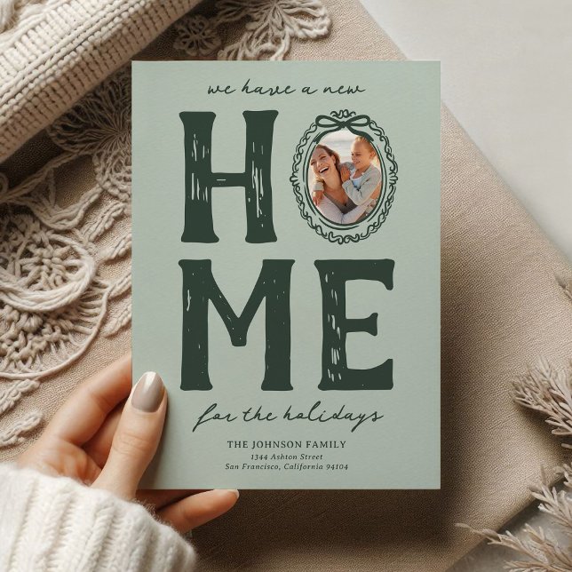 Cartes Pour Fêtes Annuelles Nouvelle maison Vert Doodle Noël Fête (Créateur téléchargé)