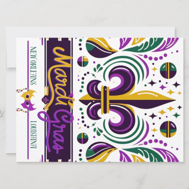 Cartes Pour Fêtes Annuelles Nouvelle-Orléans Mardi Gras jaune violet vert (Devant)