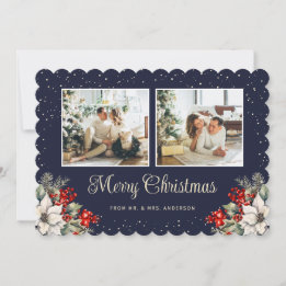 Cartes Pour Fêtes Annuelles Nouvellement mariés 2 Photo Botanique Bleu Joyeux