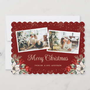 Cartes Pour Fêtes Annuelles Nouvellement mariés 2 Photo Botanique Rouge Joyeux