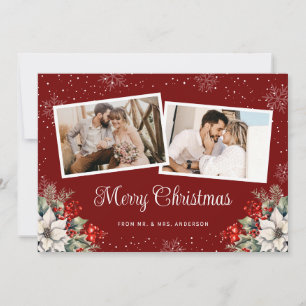 Cartes Pour Fêtes Annuelles Nouvellement mariés 2 Photo Botanique Rouge Noël