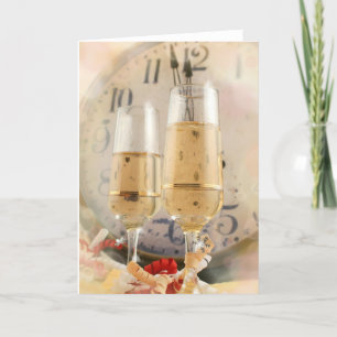 Cartes Pour Fêtes Annuelles Nouvelles années d'horloge et champagne de compte