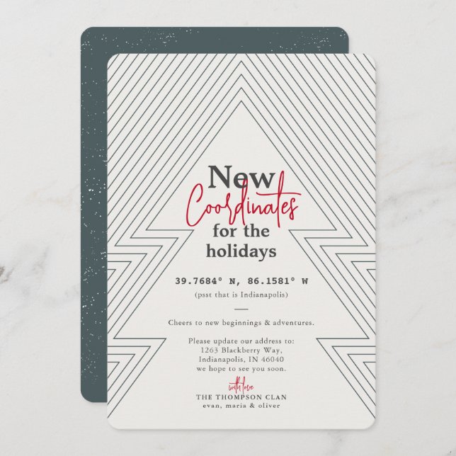 Cartes Pour Fêtes Annuelles Nouvelles Coordonnées Green Holiday Moving Faire-p (Devant / Derrière)