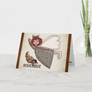 Cartes Pour Fêtes Annuelles Novembre Angel Thanksgiving/Birthday Grey Card