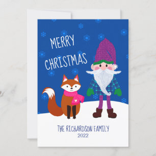 Cartes Pour Fêtes Annuelles Nuit Bleu Noël Gnome Fox