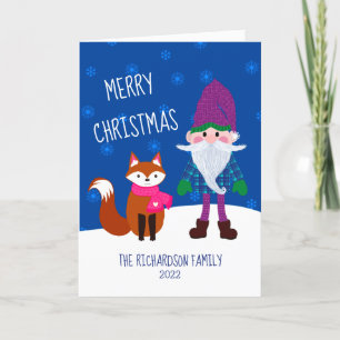 Cartes Pour Fêtes Annuelles Nuit Bleu Noël Gnome Fox