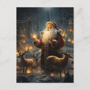 Cartes Pour Fêtes Annuelles Nuit de Noël de Santa sous la forêt enneigée