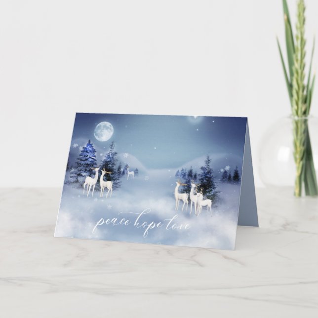 Cartes Pour Fêtes Annuelles Nuit de Noël des cerfs d'aquarelle (Devant)