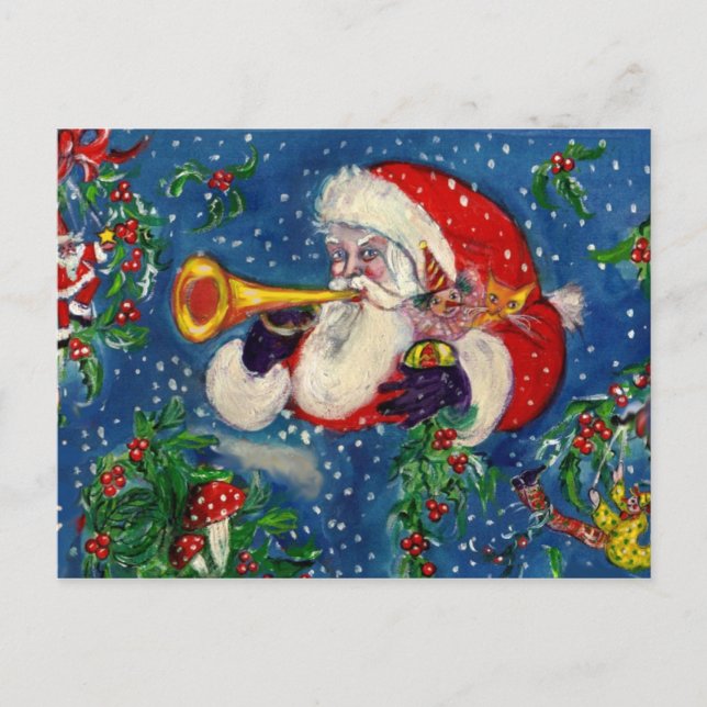 CARTES POUR FÊTES ANNUELLES NUIT DE NOËL MUSICALE / PÈRE NOËL BUGLER (Devant)