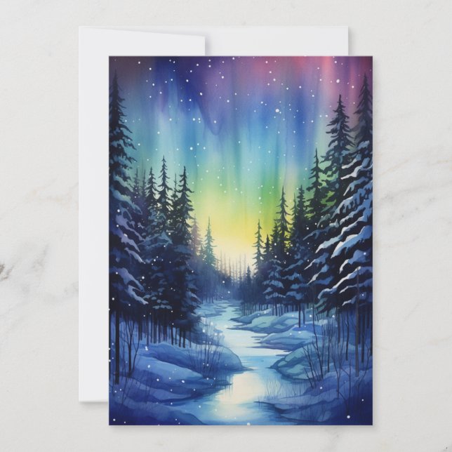Cartes Pour Fêtes Annuelles Nuit d'hiver Aurora Borealis (Devant)