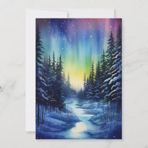 Cartes Pour Fêtes Annuelles Nuit d'hiver Aurora Borealis