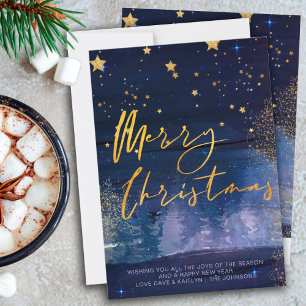 Cartes Pour Fêtes Annuelles Nuit d'hiver étoile Joyeux Noël bleu or Holi