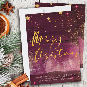 Cartes Pour Fêtes Annuelles Nuit d'hiver étoilée Joyeux Noël Rubis Or