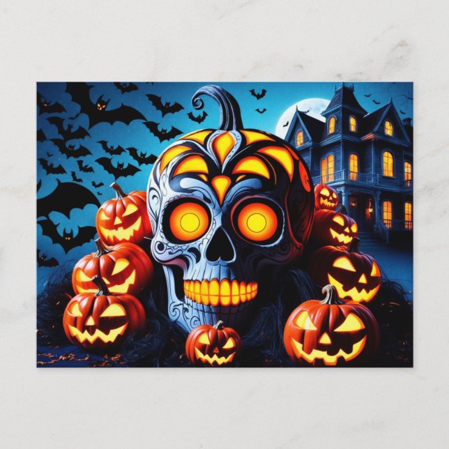 Cartes Pour Fêtes Annuelles Nuit éffrayante d'Halloween avec Jack-o'-lantern (Devant)