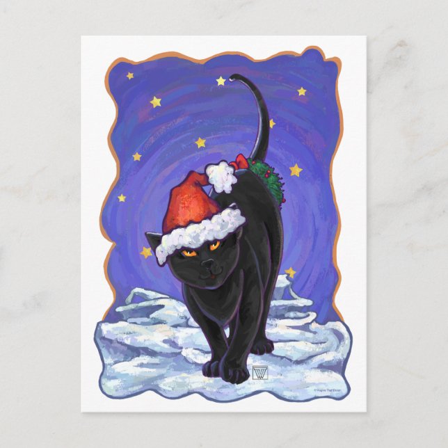 Cartes Pour Fêtes Annuelles Nuit étoile Noir Chat Noël (Devant)