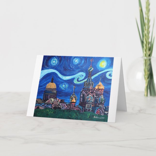 Cartes Pour Fêtes Annuelles Nuit étoilée à St Petersburg Russie (Devant)