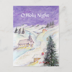 Cartes Pour Fêtes Annuelles Nuit étoilée dans l'aquarelle de Noël de neige