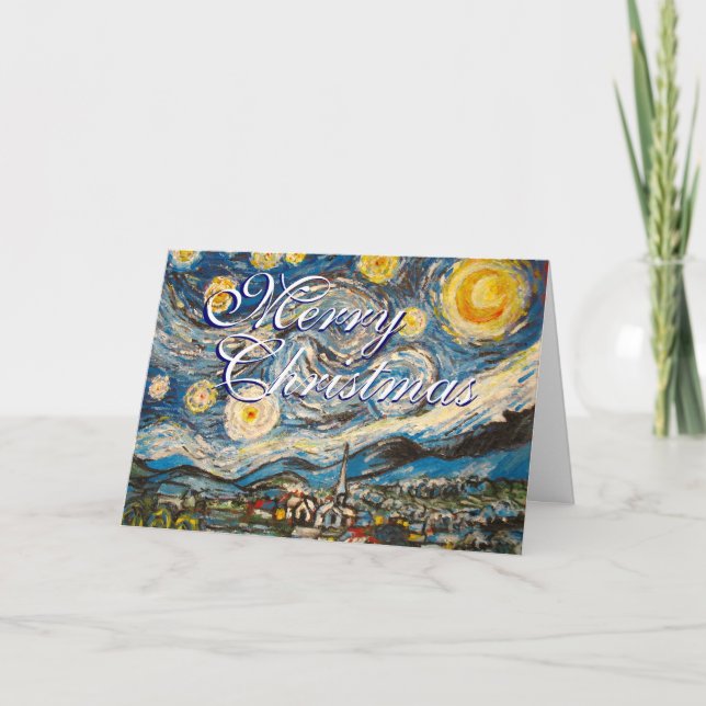 Cartes Pour Fêtes Annuelles Nuit étoilée Vincent van Gogh de Noël peint (Devant)