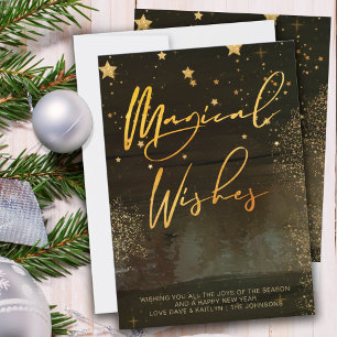 Cartes Pour Fêtes Annuelles Nuit hivernale étoilée Vœux magiques Écriture doré