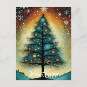 Cartes Pour Fêtes Annuelles Nuit hivernale neige montagne arbre de Noël