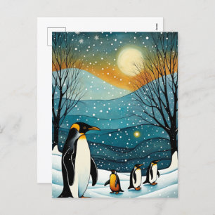 Cartes Pour Fêtes Annuelles Nuit hivernale neige Penguin Noël