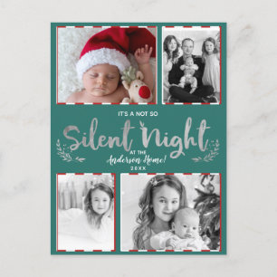 Cartes Pour Fêtes Annuelles Nuit pas si silencieuse Teal Argent 4 Photo Vacanc