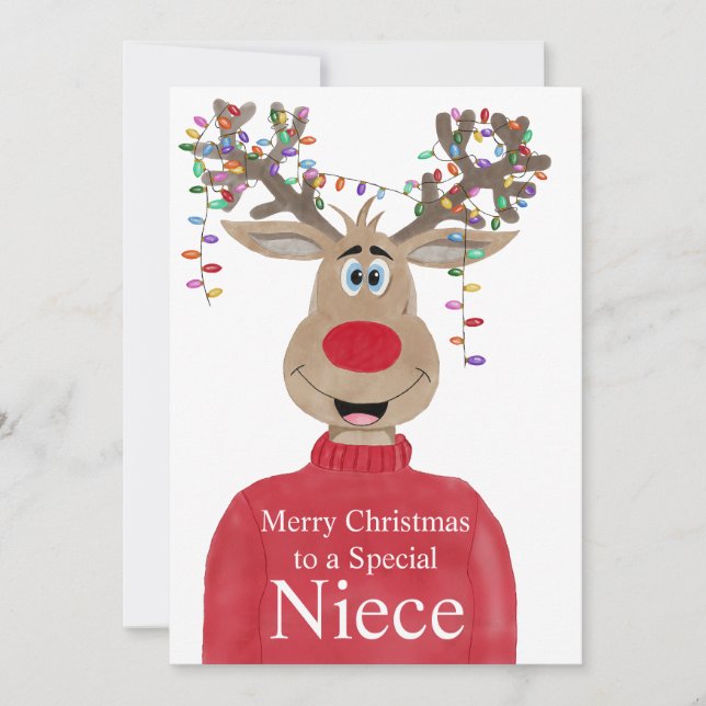 Cartes Pour Fêtes Annuelles Nuit Reindeer Noël personnalisable (Devant)